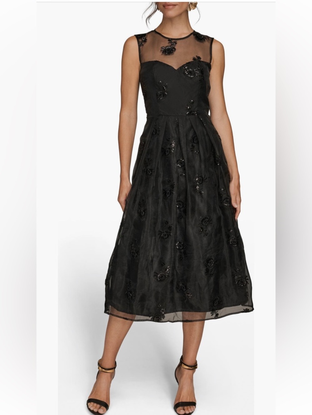 Donna Karan Black Embellished Midi Dress